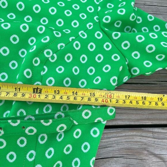 Vintage 60s De Saix Neon Green Vibrant Polka Dot Maxi Belted Dress - Picture 6 of 7